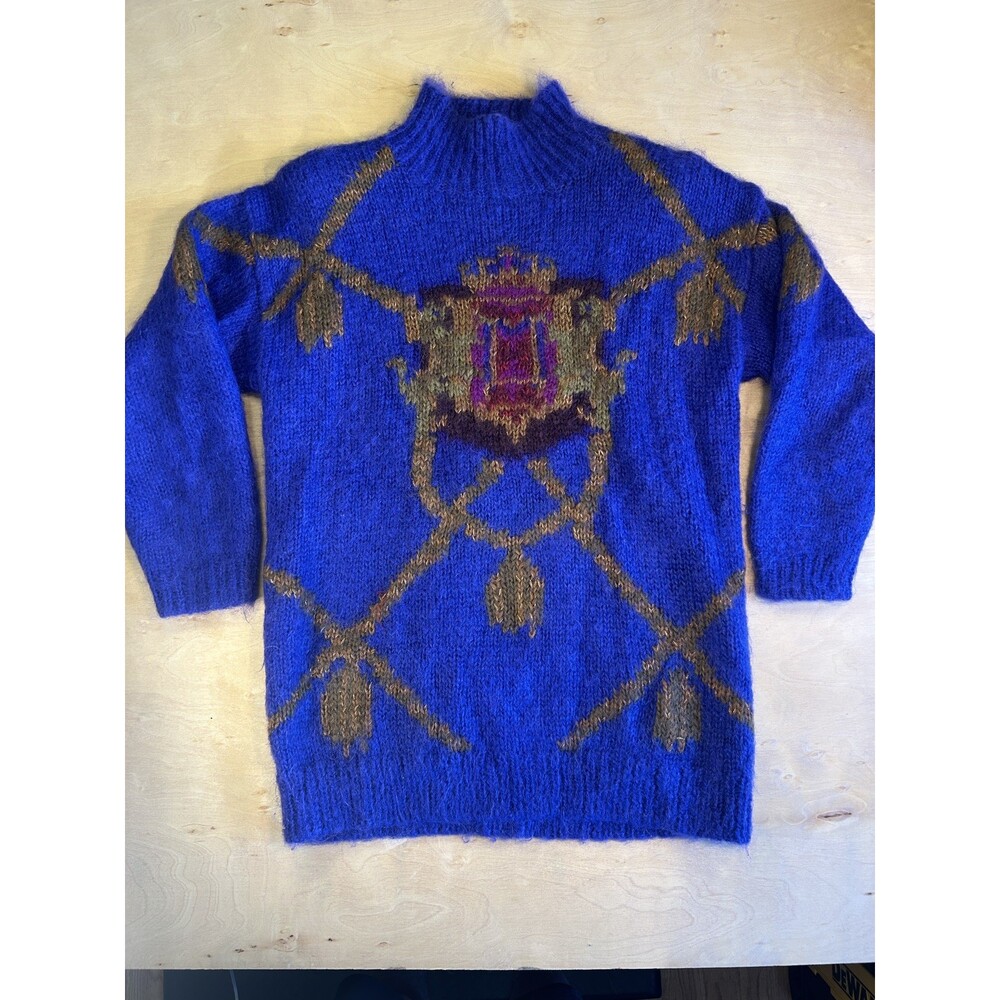 Vintage Classiques Mohair Blend Acrylic Fuzzy Colorful Sweater Dress 80s Size L